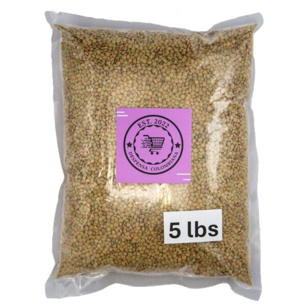 A bag filled with dry lentils.